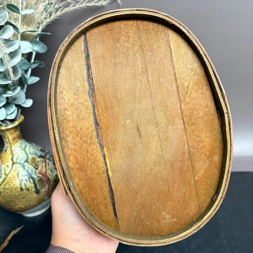 Vintage Woven Basket | Rustic Oval Gathering Caddy | Wood Fairycore Decor‎